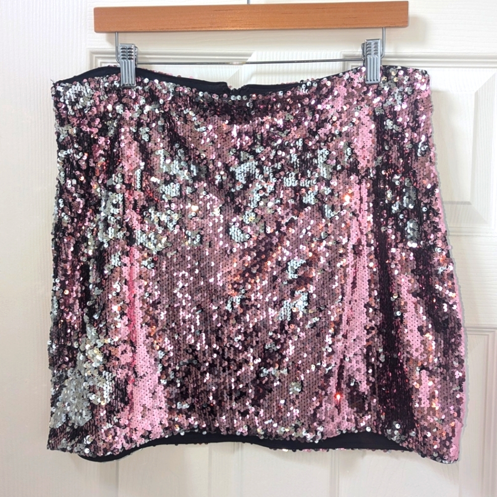 Express Pink and Silver Sequin Mini Skirt Size 12